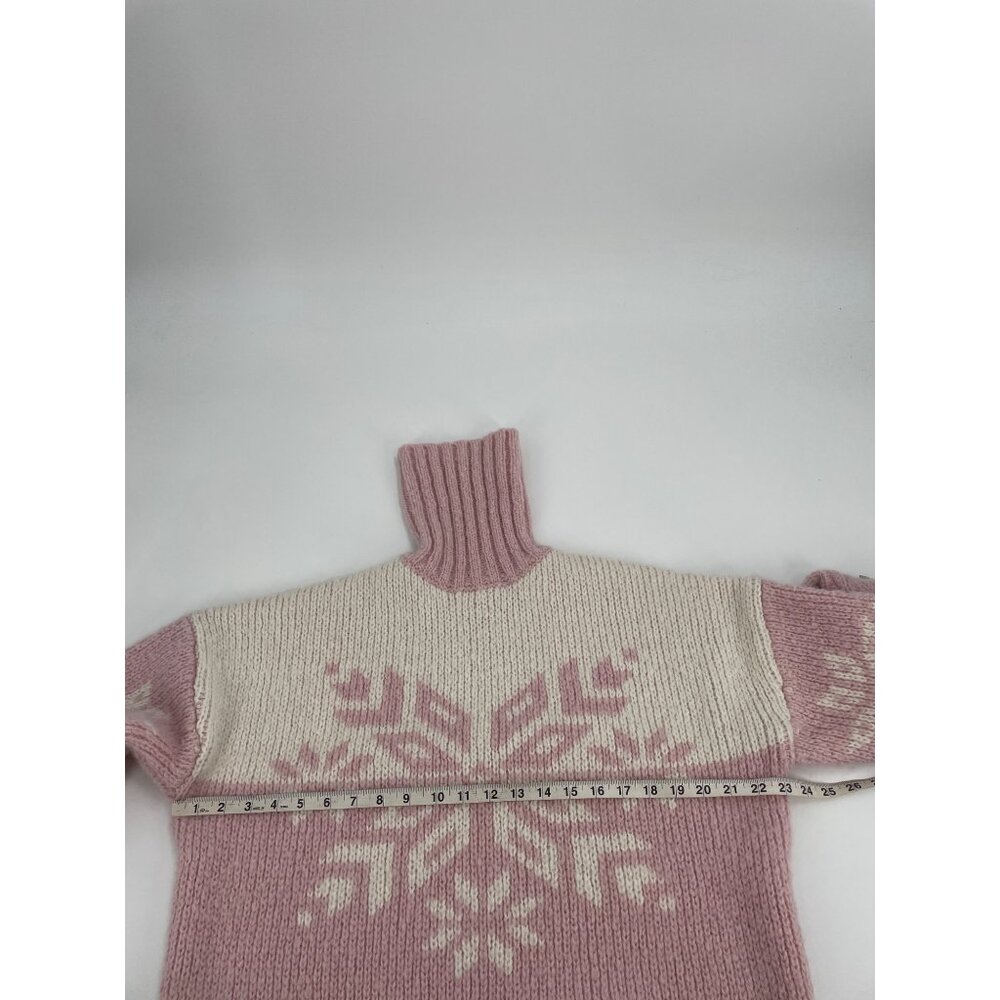 J. Crew Womens Small Snowflake Turtleneck Sweater Pink White Wool Alpaca Cozy - Picture 7 of 8